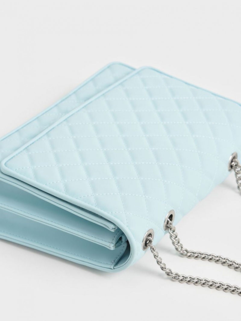 Charles And Keith Double Chain Handle Quilted Shoulder Bags Light Blue | PHILIPPINES E540