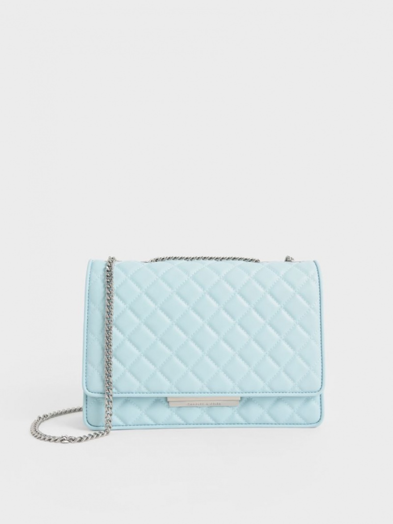 Charles And Keith Double Chain Handle Quilted Shoulder Bags Light Blue | PHILIPPINES E540