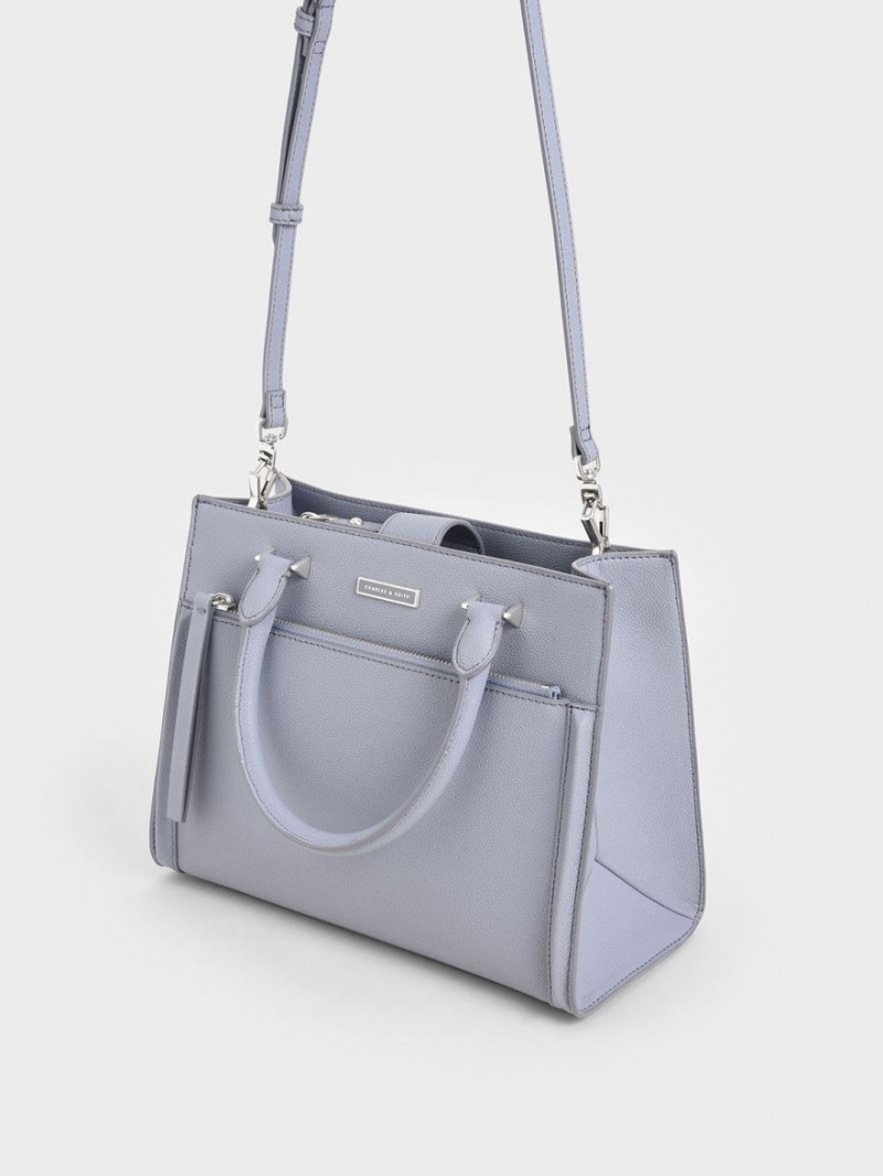 Charles And Keith Double Handle Front Zip Tote Bags Light Blue | PHILIPPINES T816