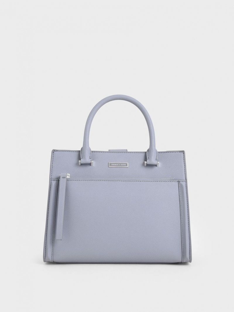 Charles And Keith Double Handle Front Zip Tote Bags Light Blue | PHILIPPINES T816