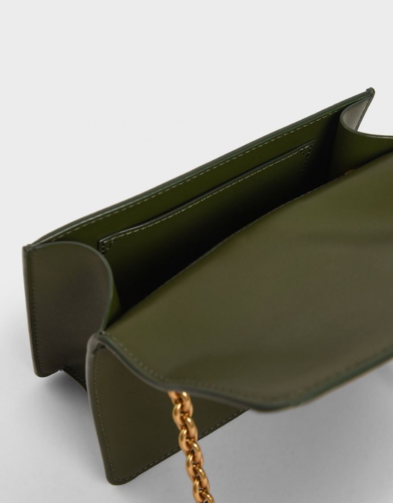 Charles And Keith Double Handle Metallic Push-Lock Shoulder Bags Olive | PHILIPPINES B807