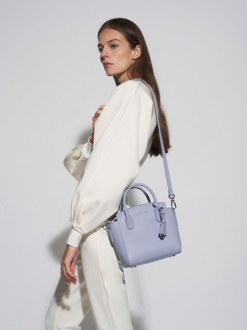 Charles And Keith Double Handle Trapeze Tote Bags Light Blue | PHILIPPINES T146