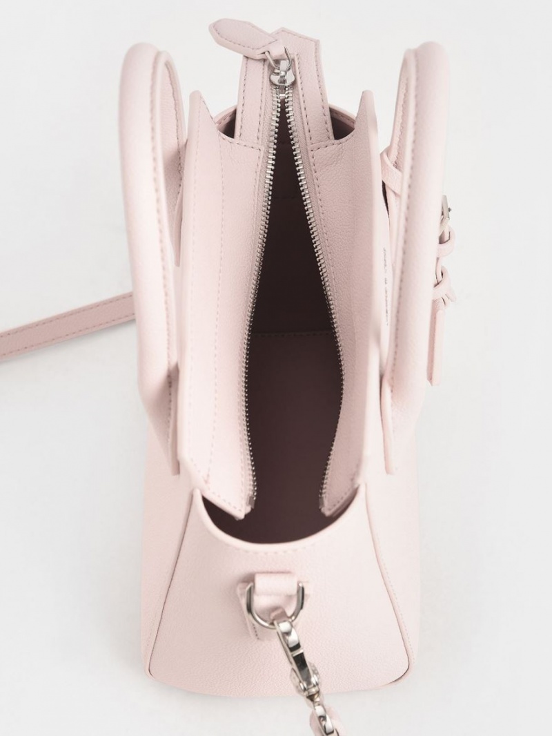 Charles And Keith Double Handle Trapeze Tote Bags Light Pink | PHILIPPINES P945