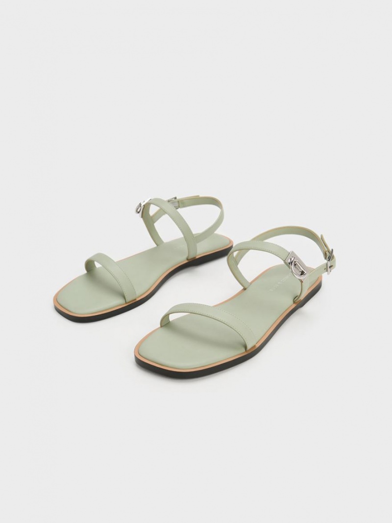 Charles And Keith Double Metallic Buckle Flat Sandals Mint | PHILIPPINES E947