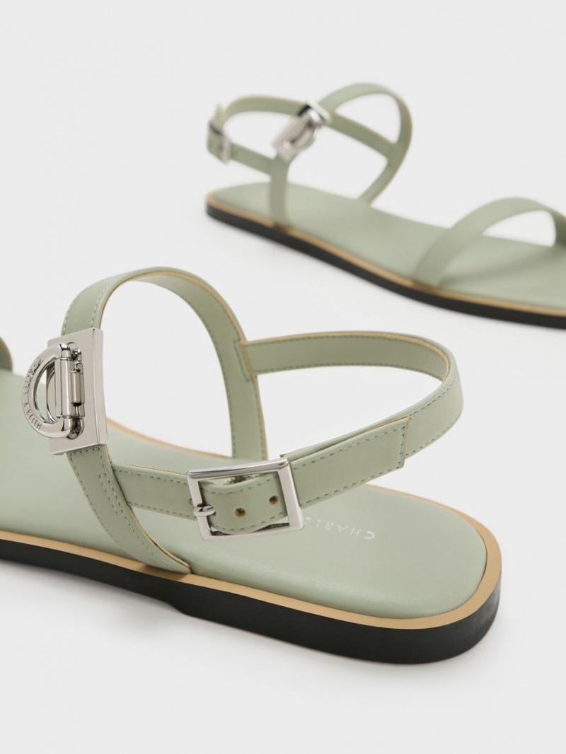 Charles And Keith Double Metallic Buckle Flat Sandals Mint | PHILIPPINES E947