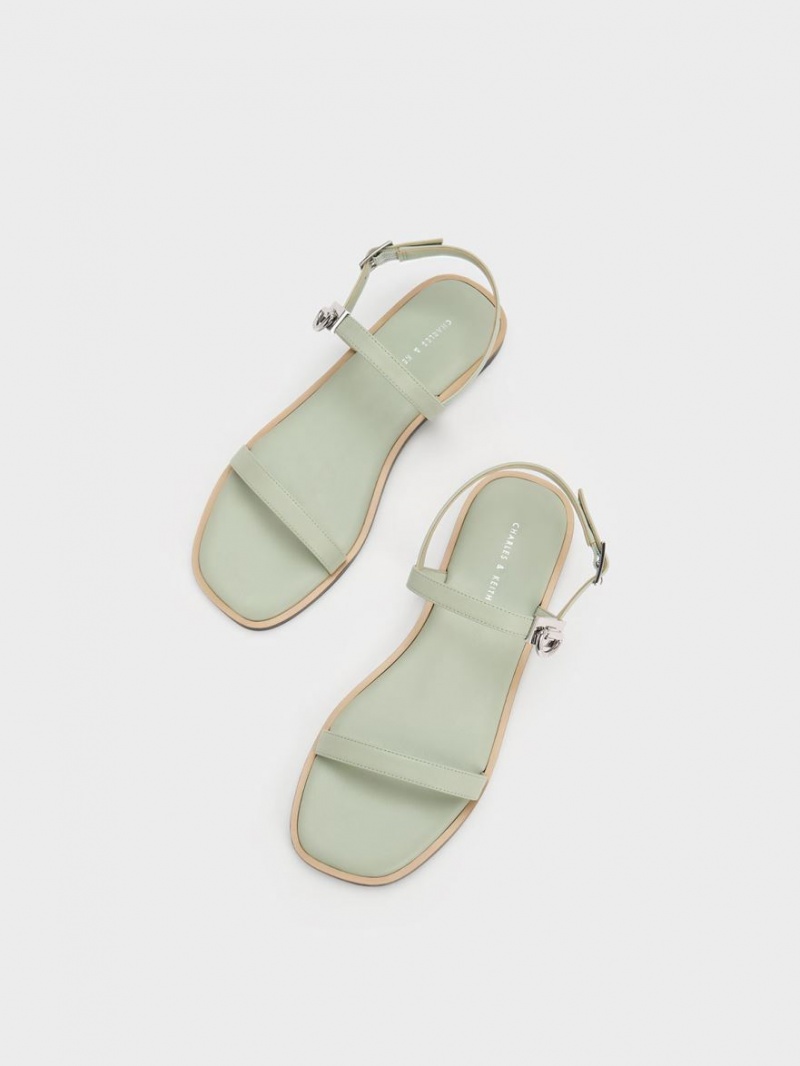 Charles And Keith Double Metallic Buckle Flat Sandals Mint | PHILIPPINES E947