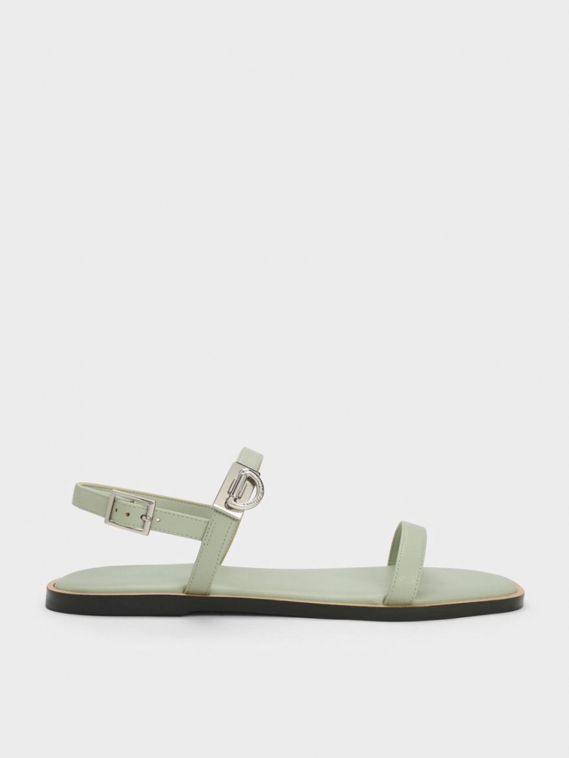 Charles And Keith Double Metallic Buckle Flat Sandals Mint | PHILIPPINES E947