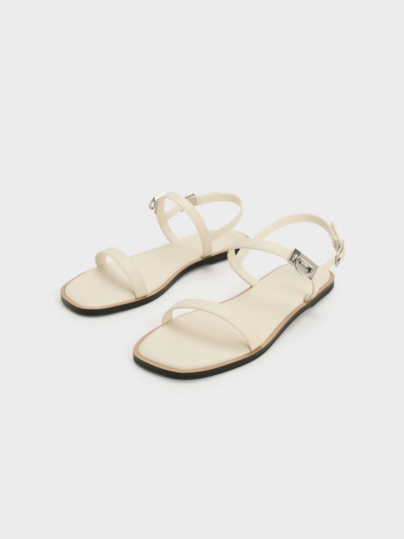 Charles And Keith Double Metallic Buckle Flat Sandals Beige | PHILIPPINES X538