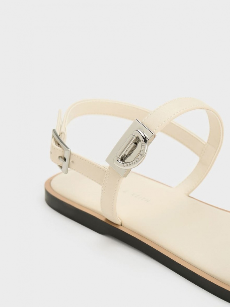 Charles And Keith Double Metallic Buckle Flat Sandals Beige | PHILIPPINES X538