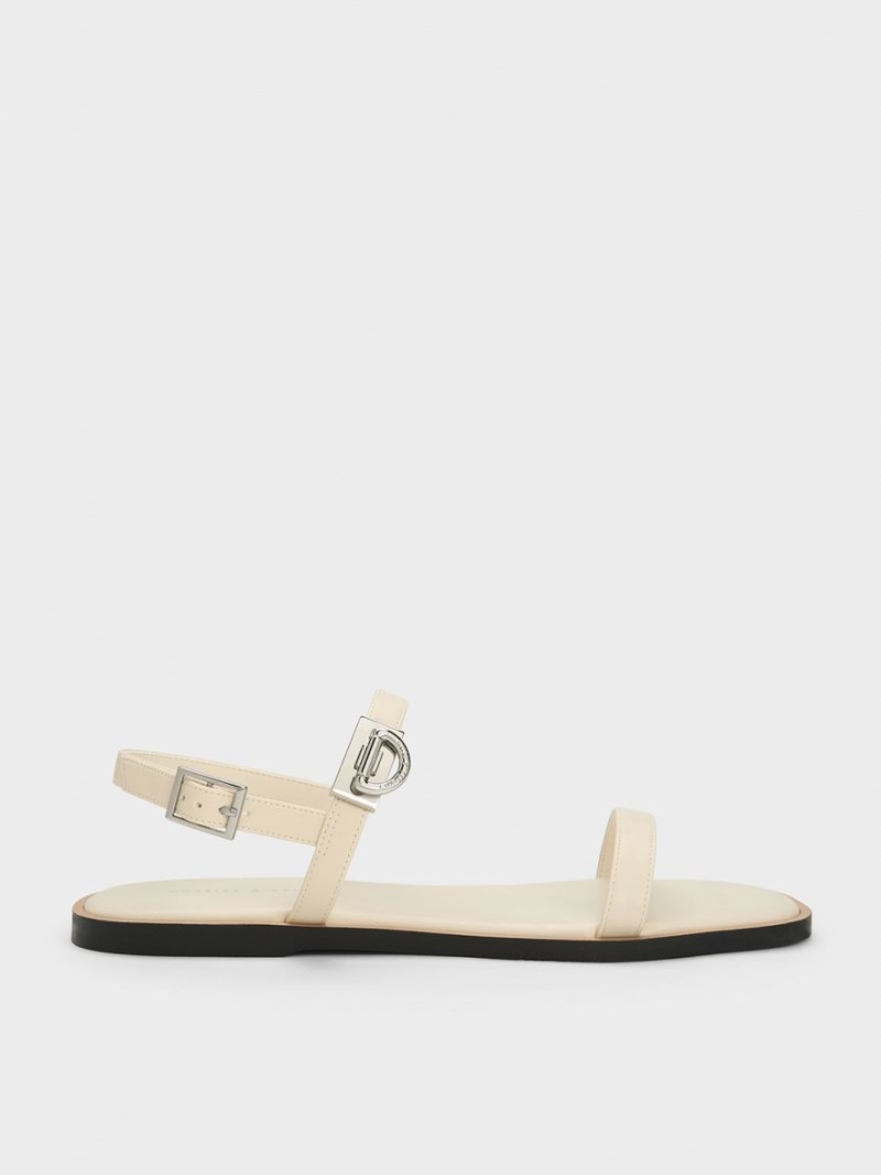 Charles And Keith Double Metallic Buckle Flat Sandals Beige | PHILIPPINES X538