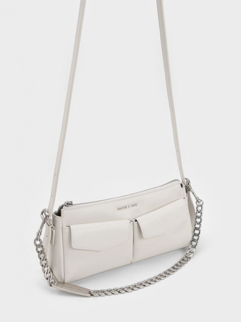 Charles And Keith Double Pouch Shoulder Bags White | PHILIPPINES G491