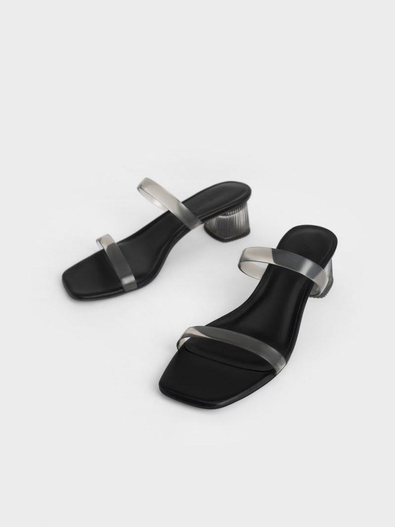 Charles And Keith Double Strap See-Through Mules Black | PHILIPPINES N509