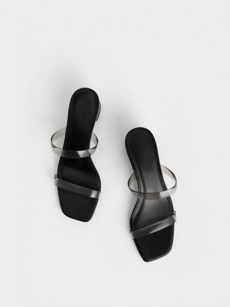 Charles And Keith Double Strap See-Through Mules Black | PHILIPPINES N509