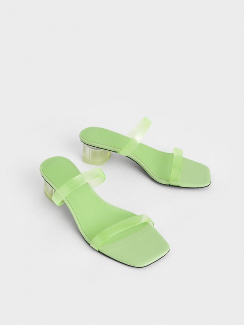 Charles And Keith Double Strap See-Through Mules Green | PHILIPPINES O193