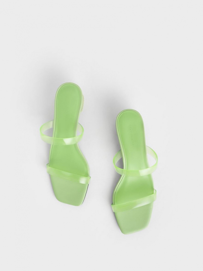 Charles And Keith Double Strap See-Through Mules Green | PHILIPPINES O193