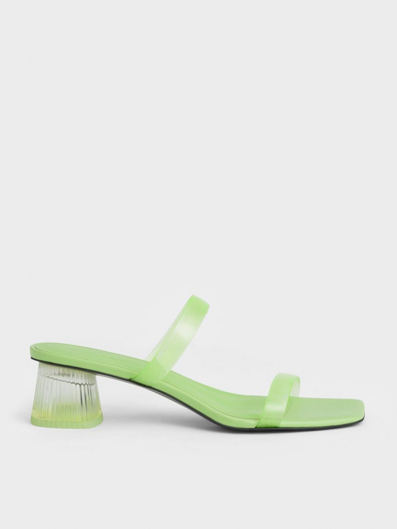 Charles And Keith Double Strap See-Through Mules Green | PHILIPPINES O193