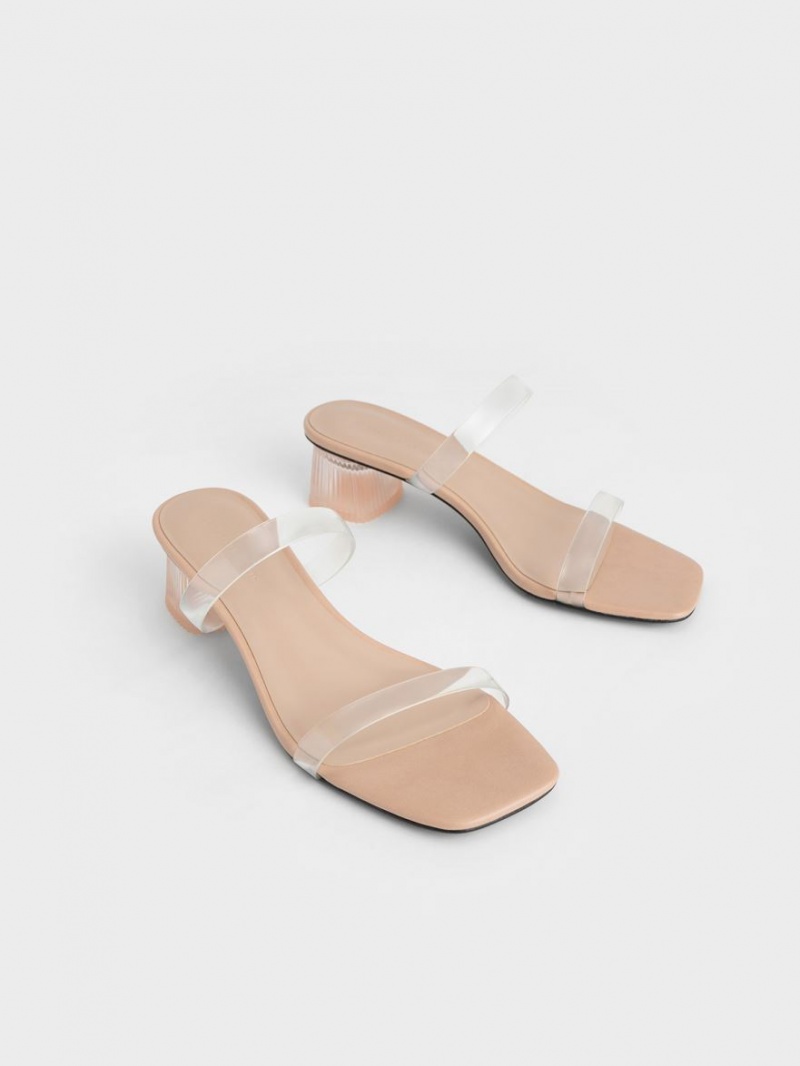 Charles And Keith Double Strap See-Through Mules Beige | PHILIPPINES W706