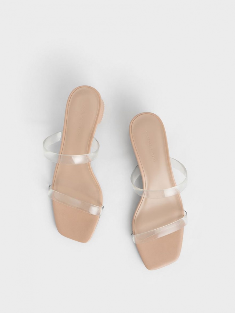 Charles And Keith Double Strap See-Through Mules Beige | PHILIPPINES W706