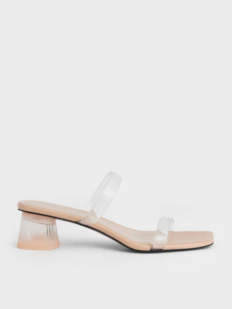 Charles And Keith Double Strap See-Through Mules Beige | PHILIPPINES W706