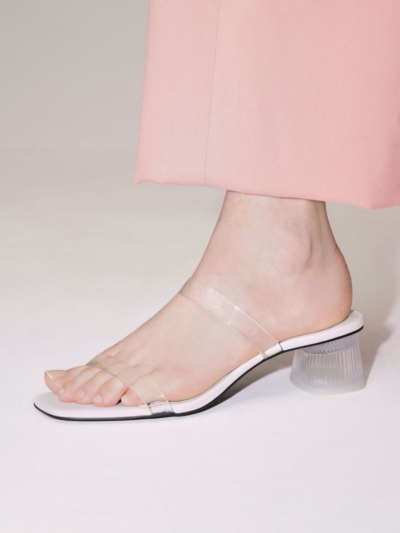 Charles And Keith Double Strap See-Through Mules White | PHILIPPINES C608