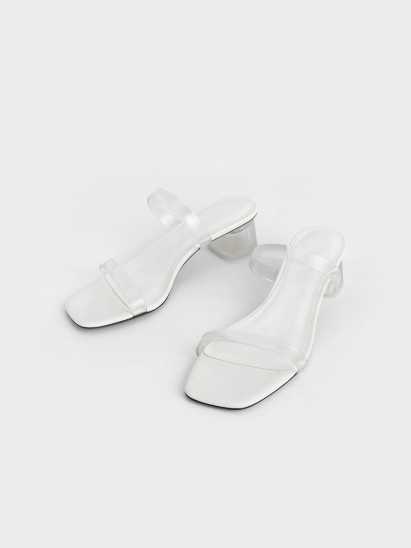 Charles And Keith Double Strap See-Through Mules White | PHILIPPINES C608