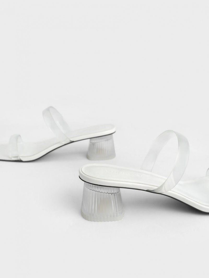 Charles And Keith Double Strap See-Through Mules White | PHILIPPINES C608