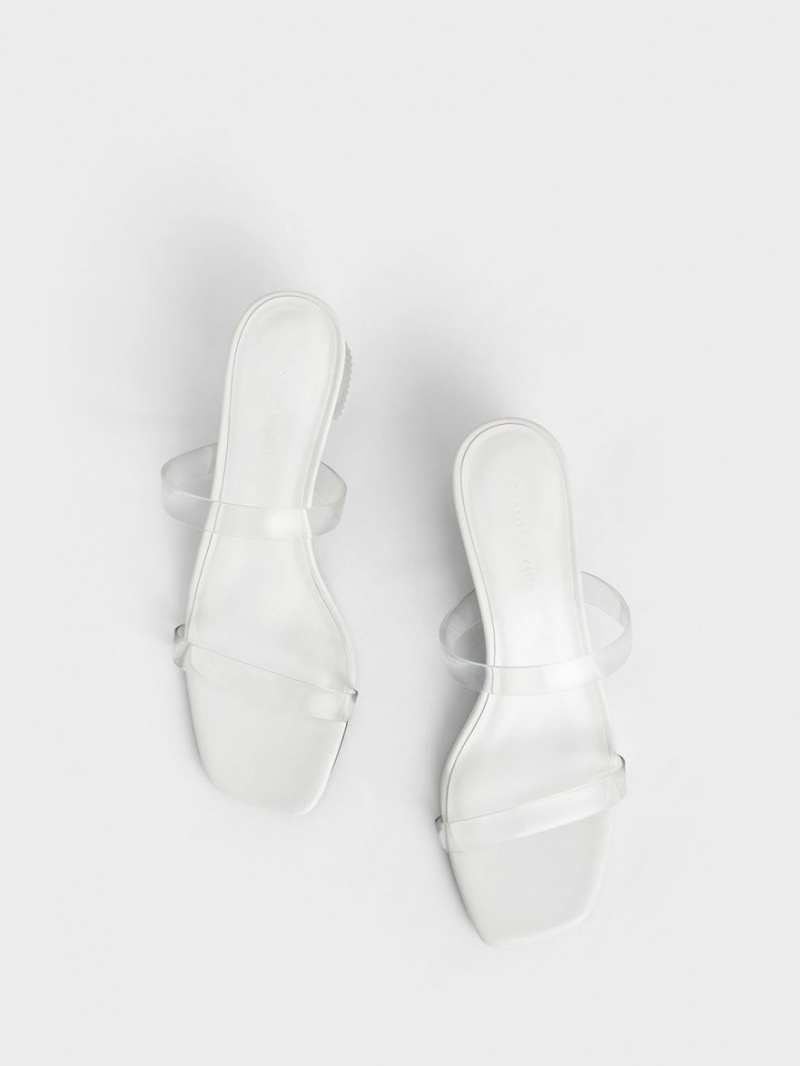 Charles And Keith Double Strap See-Through Mules White | PHILIPPINES C608