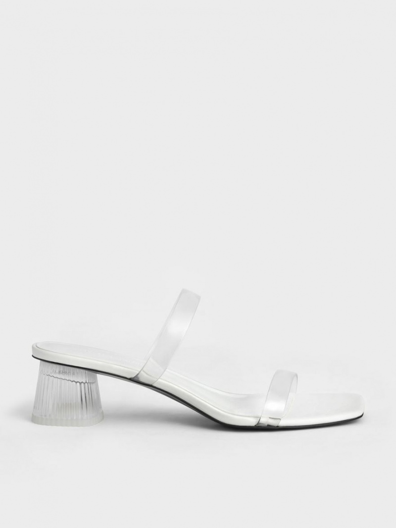 Charles And Keith Double Strap See-Through Mules White | PHILIPPINES C608