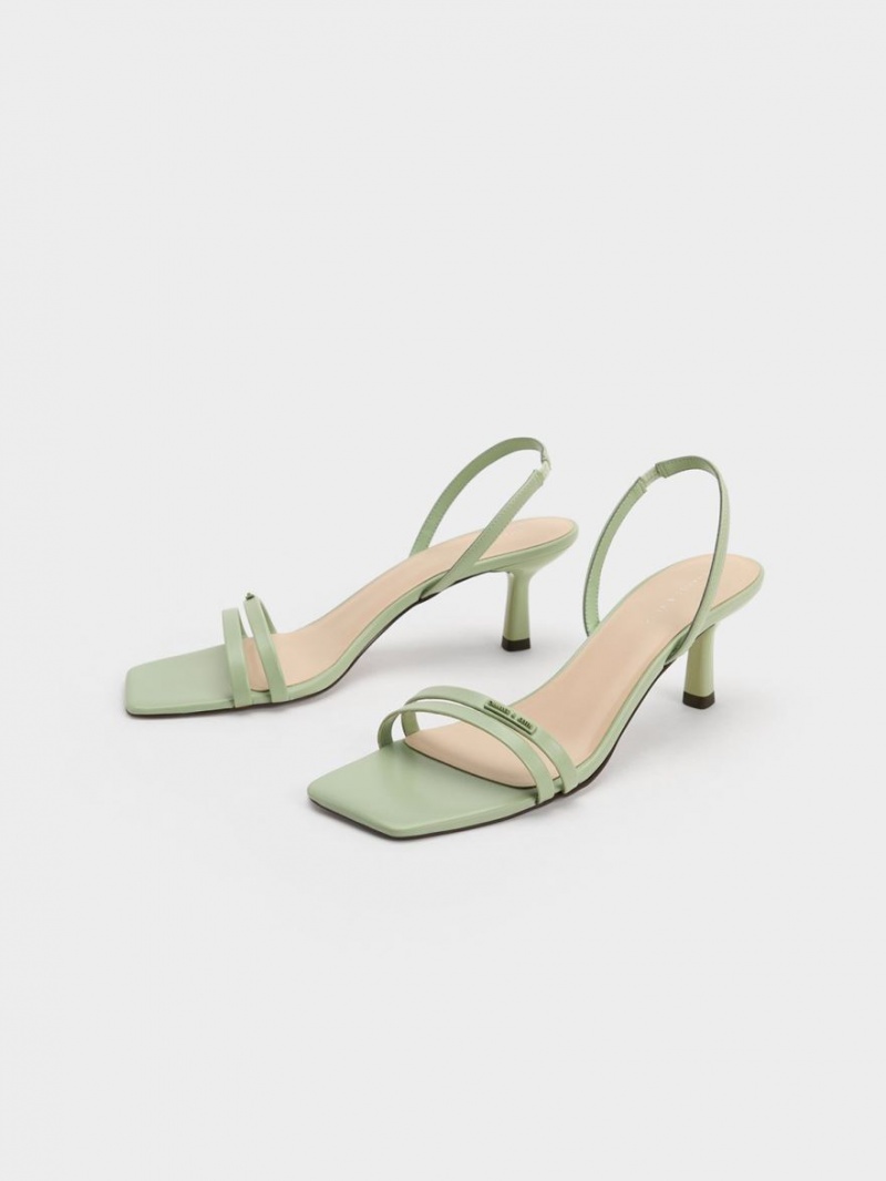 Charles And Keith Double Strap Slingback Heels Sandals Mint | PHILIPPINES B160