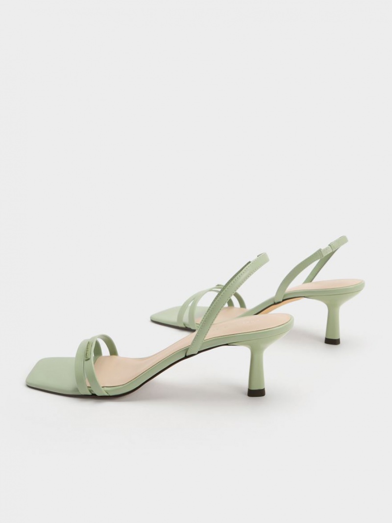 Charles And Keith Double Strap Slingback Heels Sandals Mint | PHILIPPINES B160