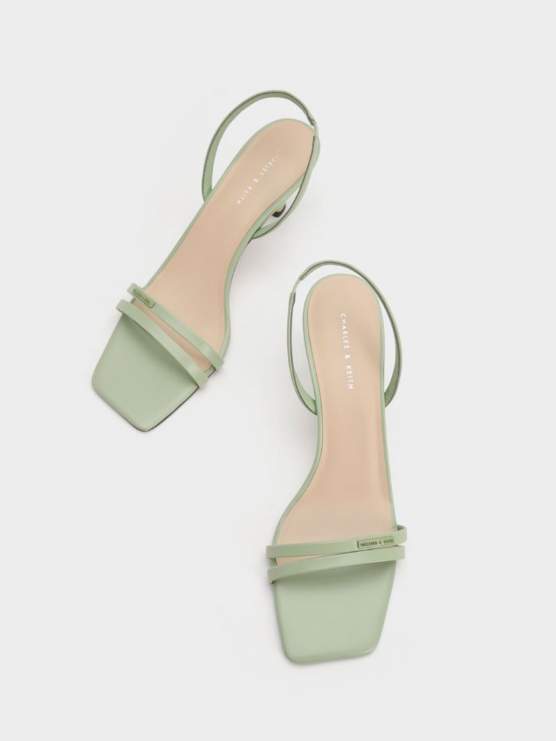 Charles And Keith Double Strap Slingback Heels Sandals Mint | PHILIPPINES B160