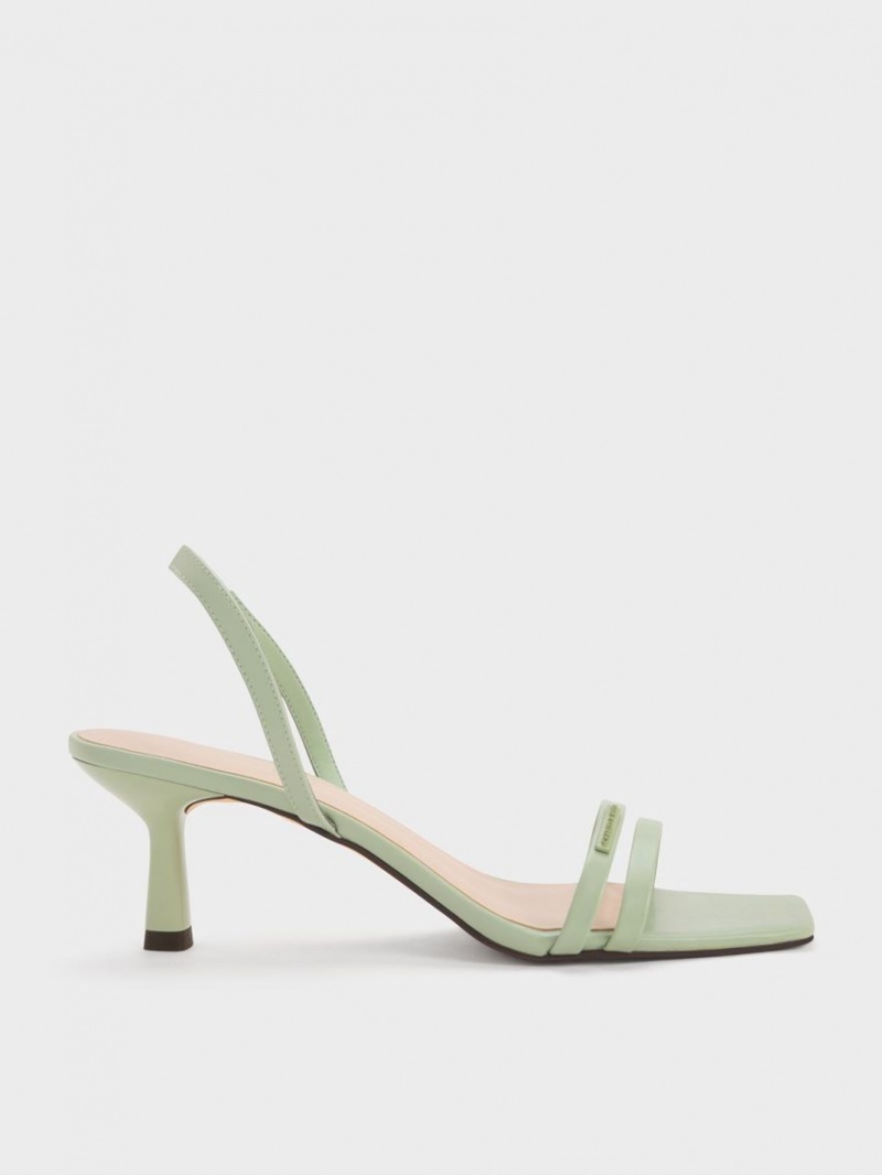 Charles And Keith Double Strap Slingback Heels Sandals Mint | PHILIPPINES B160