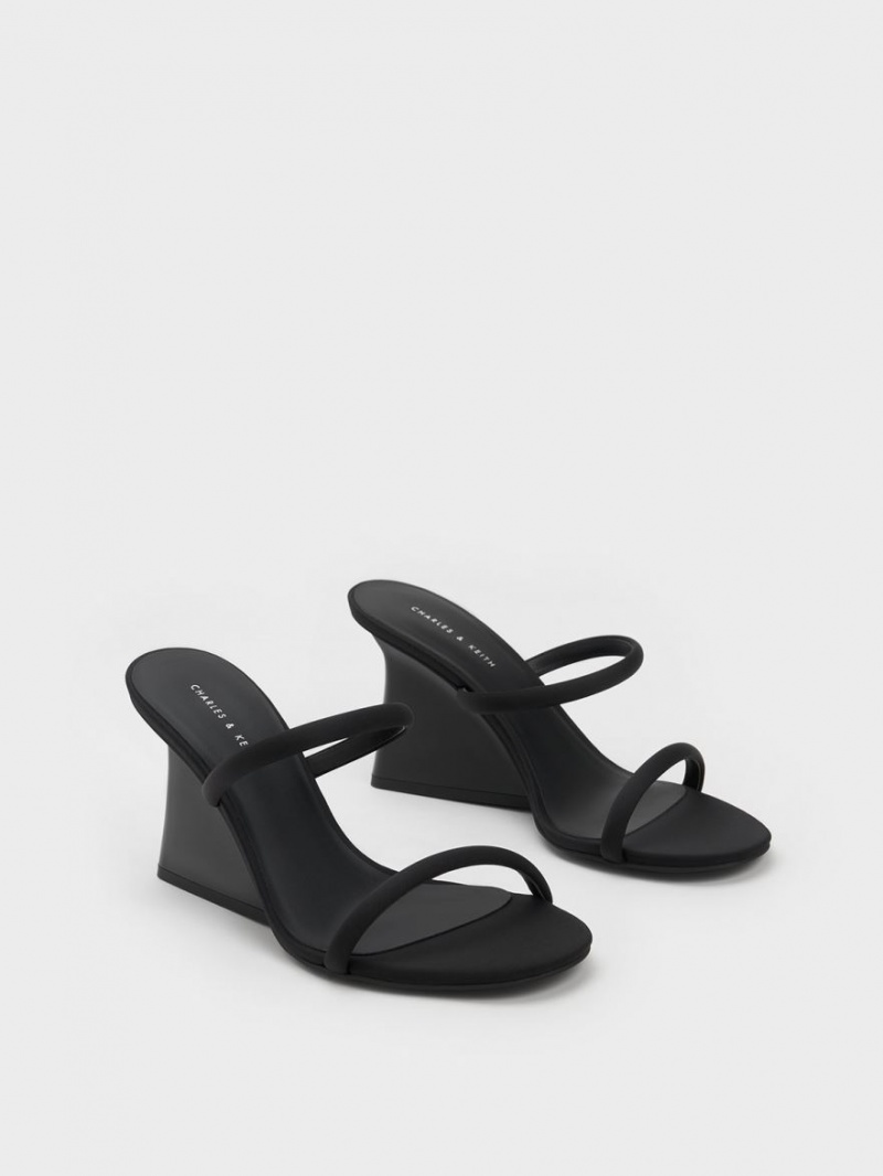 Charles And Keith Double Strap Wedge Mules Black | PHILIPPINES M260