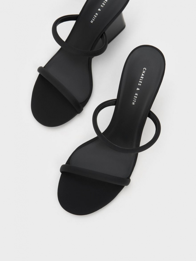 Charles And Keith Double Strap Wedge Mules Black | PHILIPPINES M260