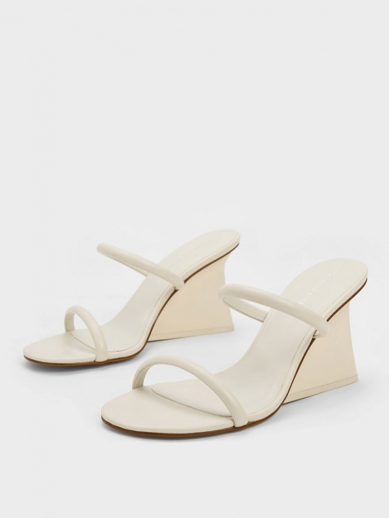 Charles And Keith Double Strap Wedge Mules White | PHILIPPINES C547