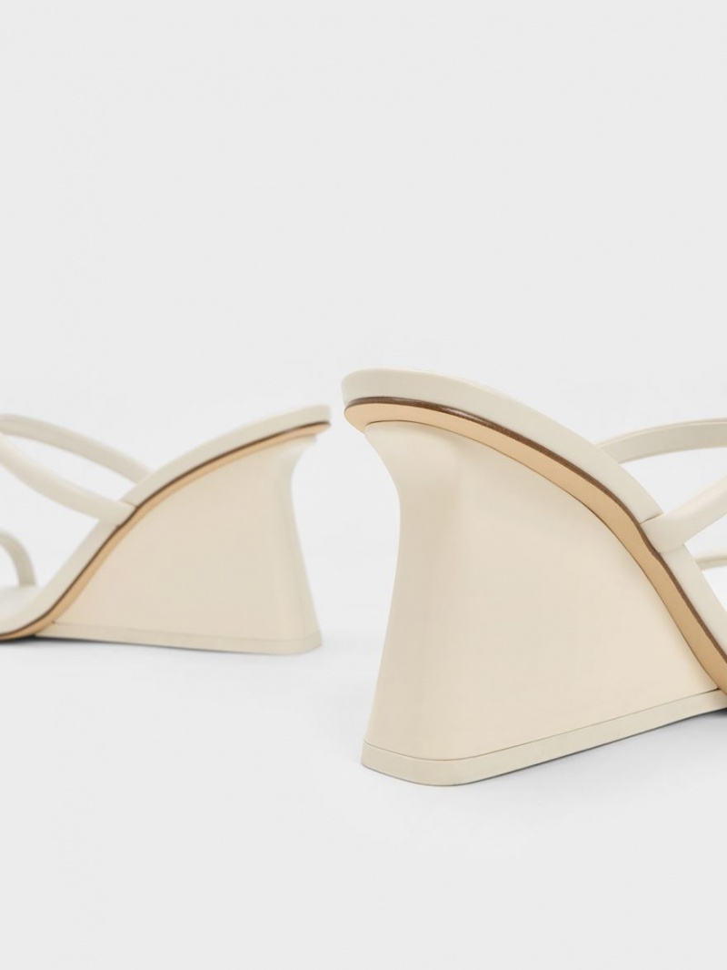 Charles And Keith Double Strap Wedge Mules White | PHILIPPINES C547