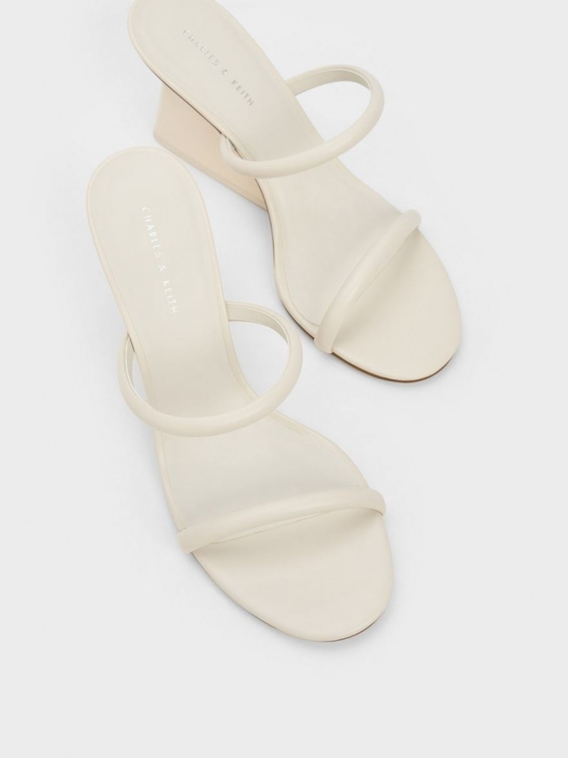 Charles And Keith Double Strap Wedge Mules White | PHILIPPINES C547