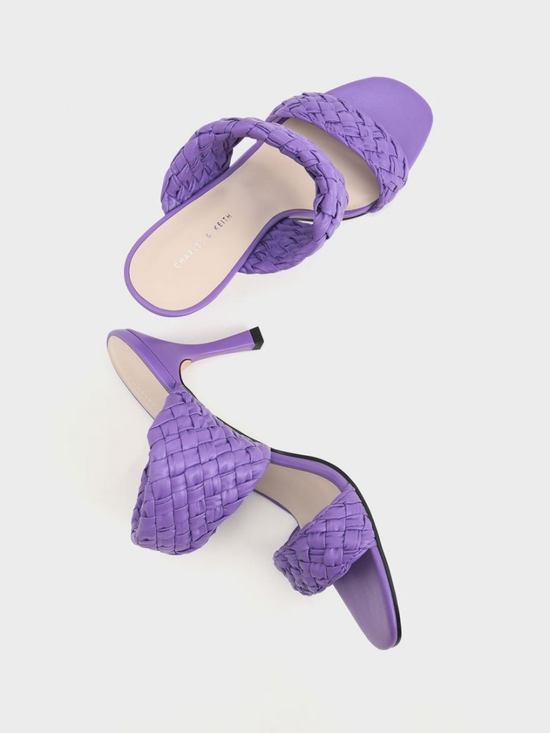 Charles And Keith Double Strap Woven Heeled Mules Purple | PHILIPPINES L038