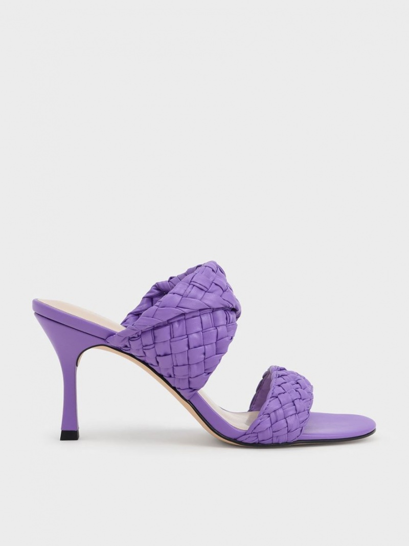 Charles And Keith Double Strap Woven Heeled Mules Purple | PHILIPPINES L038