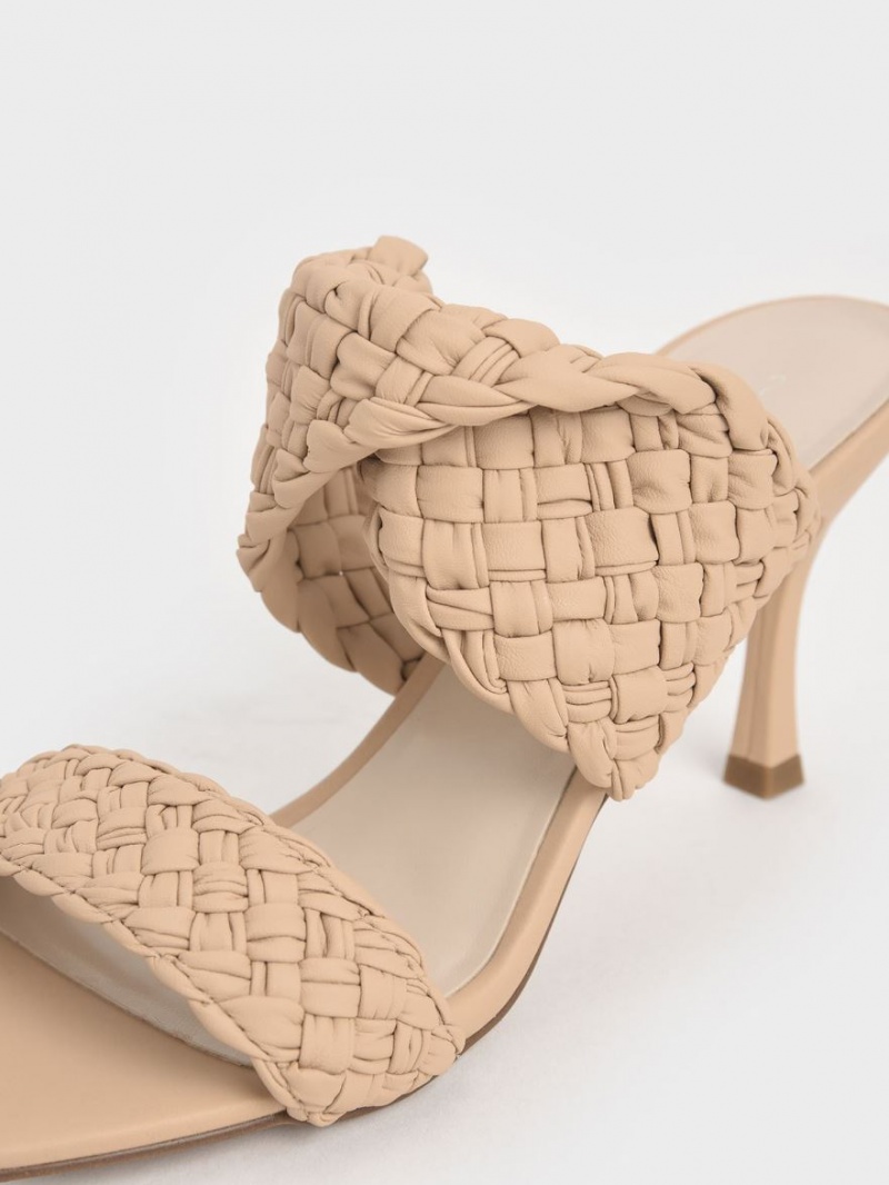 Charles And Keith Double Strap Woven Heeled Mules Beige | PHILIPPINES L867