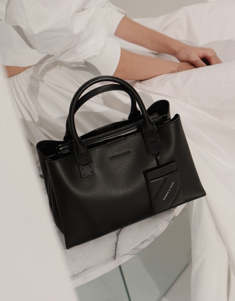 Charles And Keith Double Top Handle Structured Tote Bags Black | PHILIPPINES R471