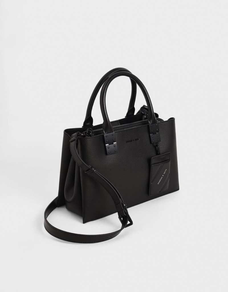 Charles And Keith Double Top Handle Structured Tote Bags Black | PHILIPPINES R471