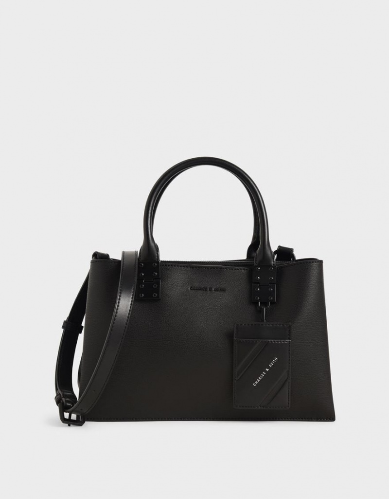 Charles And Keith Double Top Handle Structured Tote Bags Black | PHILIPPINES R471