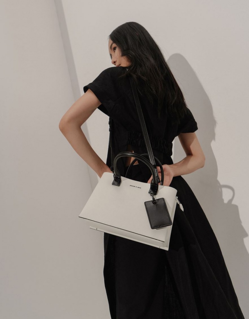 Charles And Keith Double Top Handle Structured Tote Bags White | PHILIPPINES E018