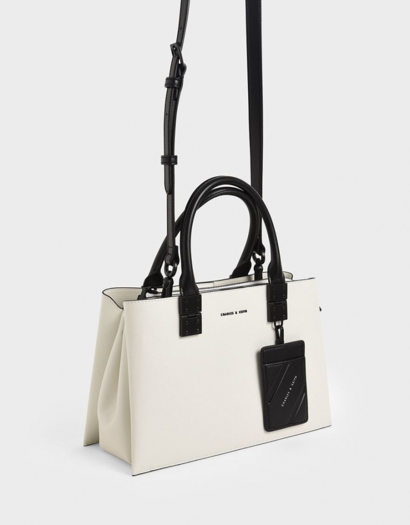 Charles And Keith Double Top Handle Structured Tote Bags White | PHILIPPINES E018