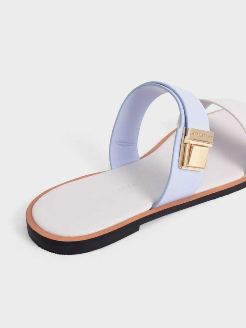 Charles And Keith Dove Metallic Buckle Slide Sandals Light Blue | PHILIPPINES W187