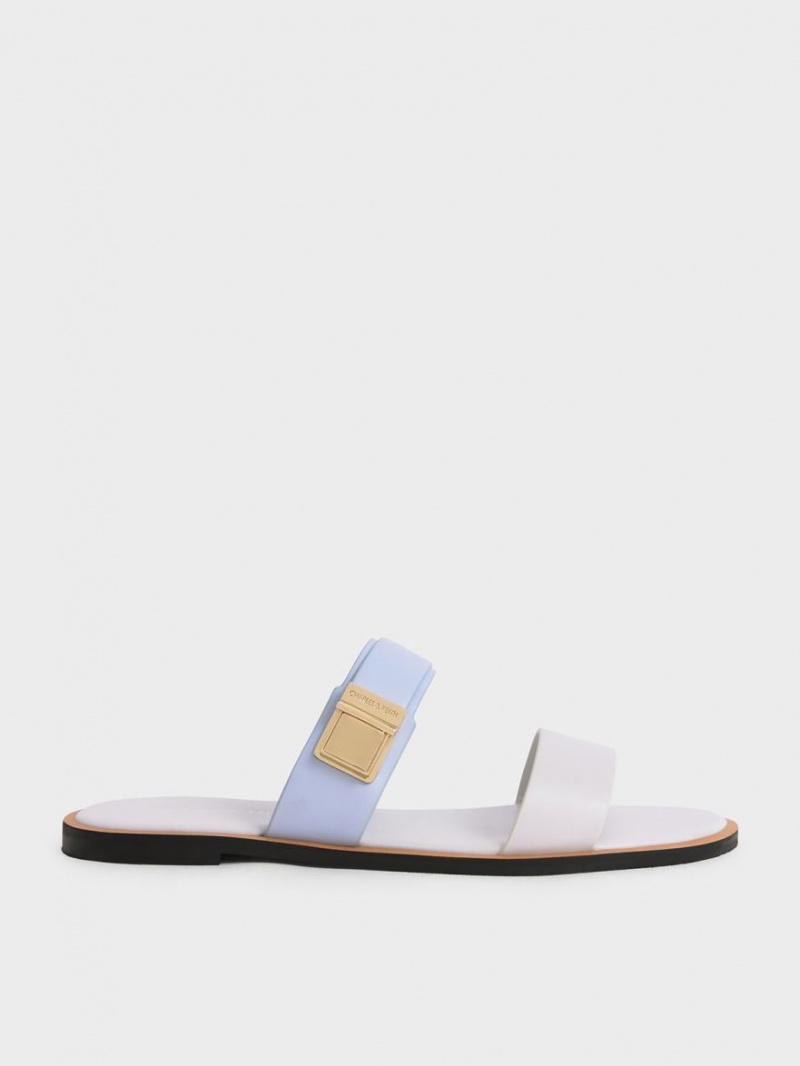 Charles And Keith Dove Metallic Buckle Slide Sandals Light Blue | PHILIPPINES W187