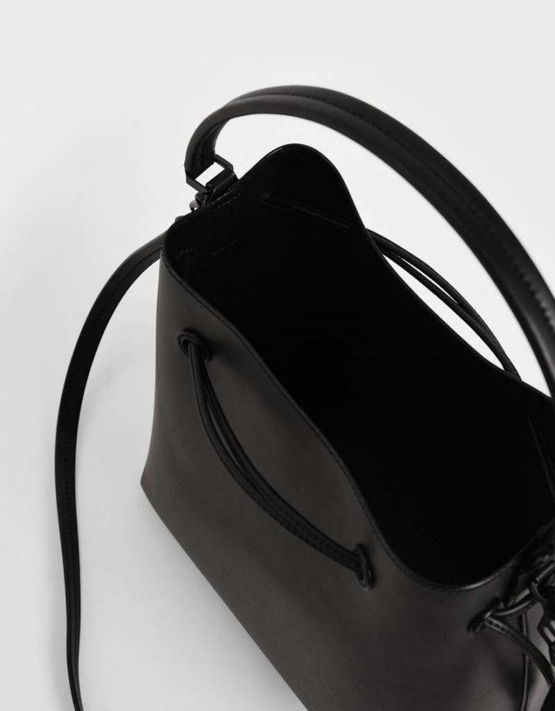 Charles And Keith Drawstring Hobo Bag Black | PHILIPPINES D912