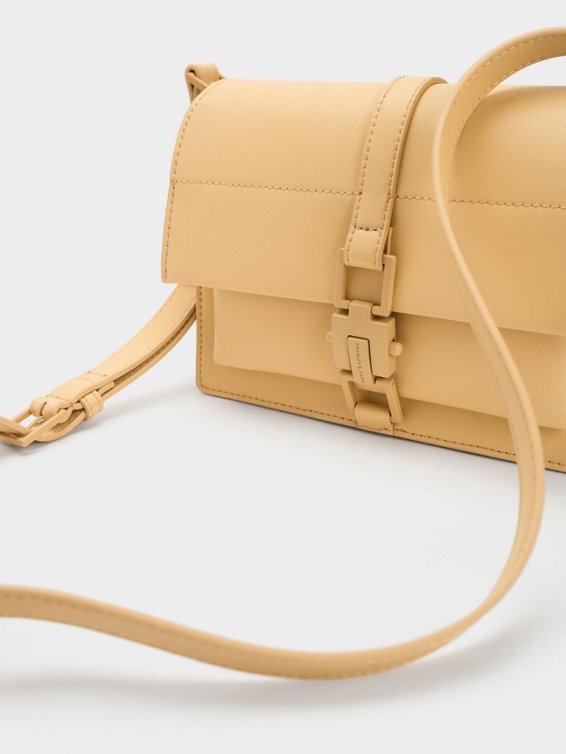 Charles And Keith Dua Buckled Crossbody Bags Beige | PHILIPPINES T316