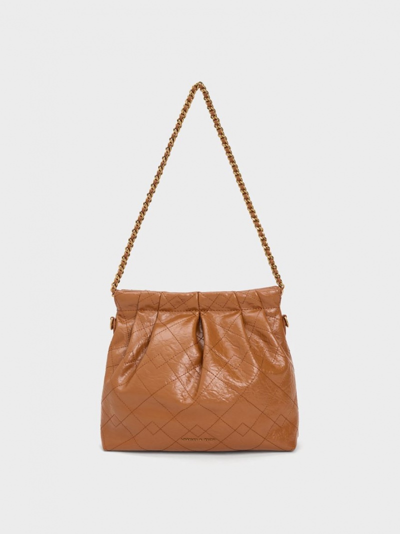 Charles And Keith Duo Chain Handle Shoulder Bags Chocolate | PHILIPPINES Y104